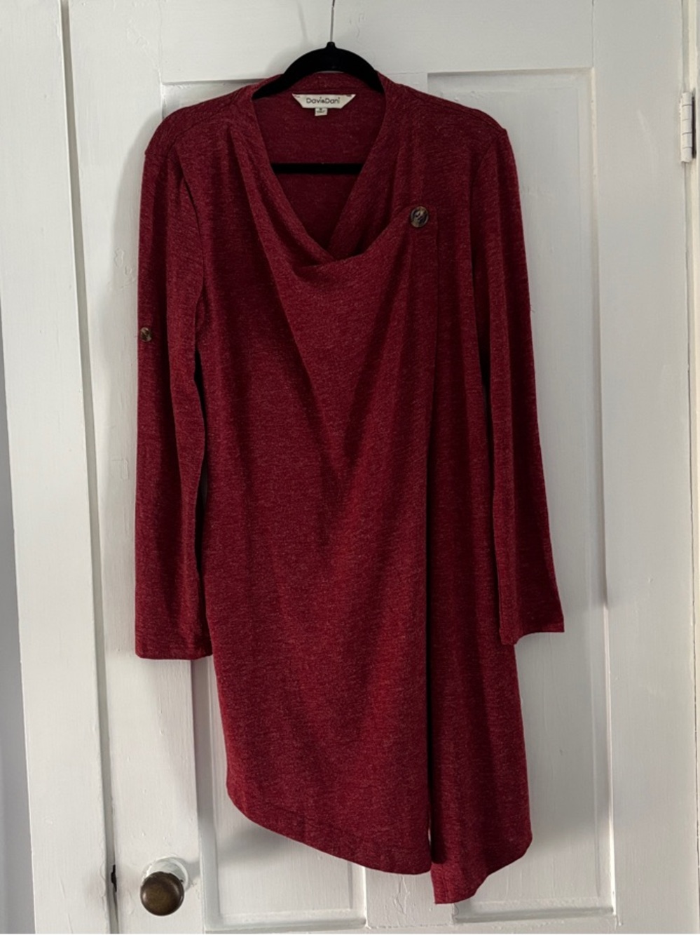 DAVI & DANI Raspberry Red Draped Open-Front Cardigan - Picture 7 of 8